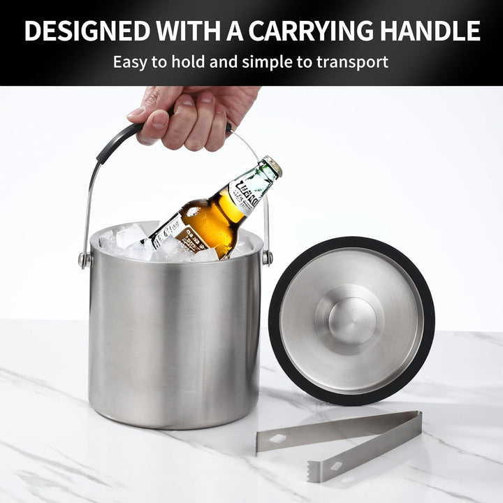 2L Eiswürfelform, Eiskübel mit deckel,Eiswürfelbehälter edelstahl mit Clips und Sieb, ideal für Part