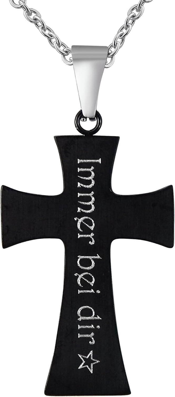 Hanessa Personalisierte Kette mit Gravur Edelstahl 45-60 cm mit Anhänger Kreuz in silber und schwarz