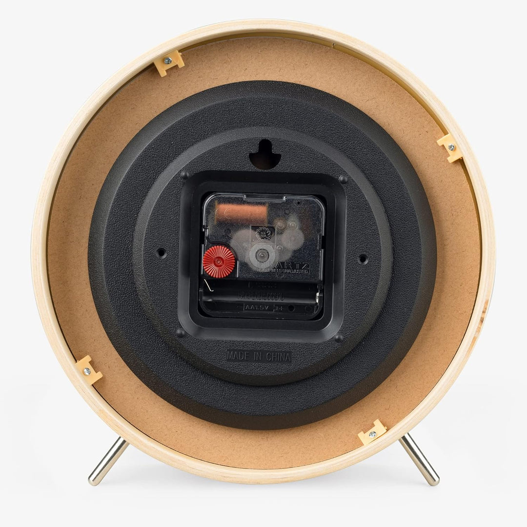 Navaris Analog Holz Tischuhr rund - 21,1 x 21,8 x 4,8cm - analoge Deko Tisch Uhr ohne Ticken mit Hol