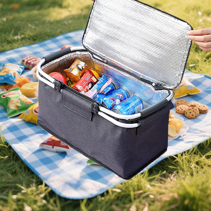 Einkaufskorb Faltbar, Thermo Einkaufskorb als Picknickkorb, mit Deckel Tragegriffen und Reissverschl