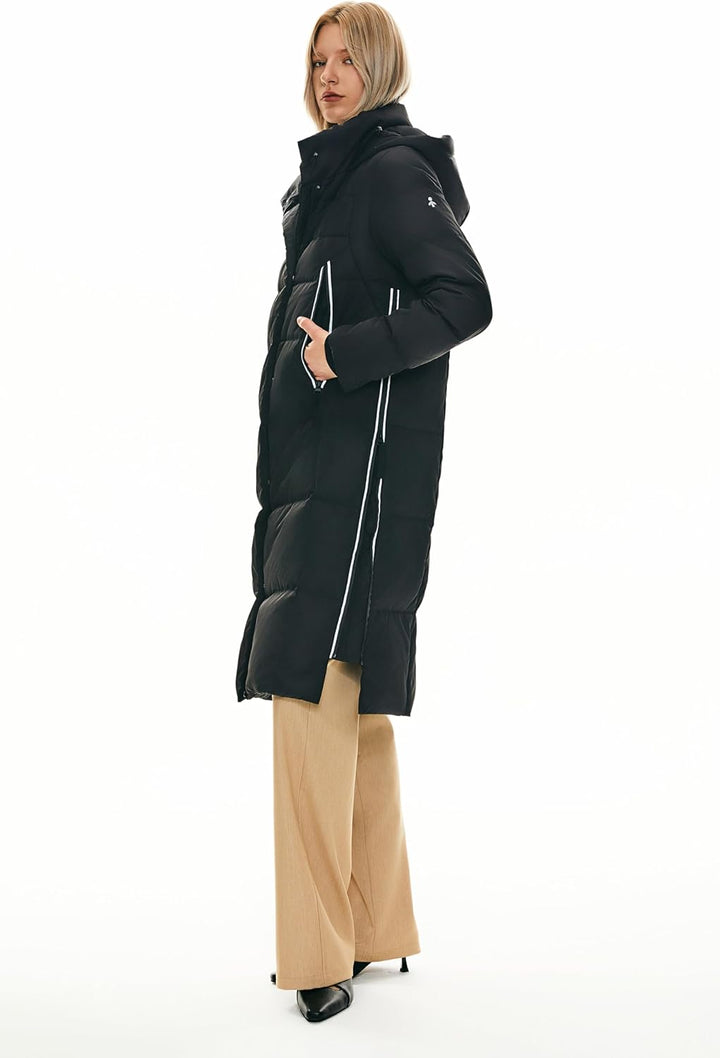 Orolay Damen Verdickte Daunenjacke Langer Wintermantel Mit Kapuze Pufferjacke, Schwarz