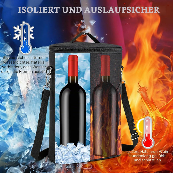 Weinkühltasche für 2 Flaschen, Grosse Kühltasche, Tragbarer Wein-Eisbeutel mit Gurt, Tragbare Flasch