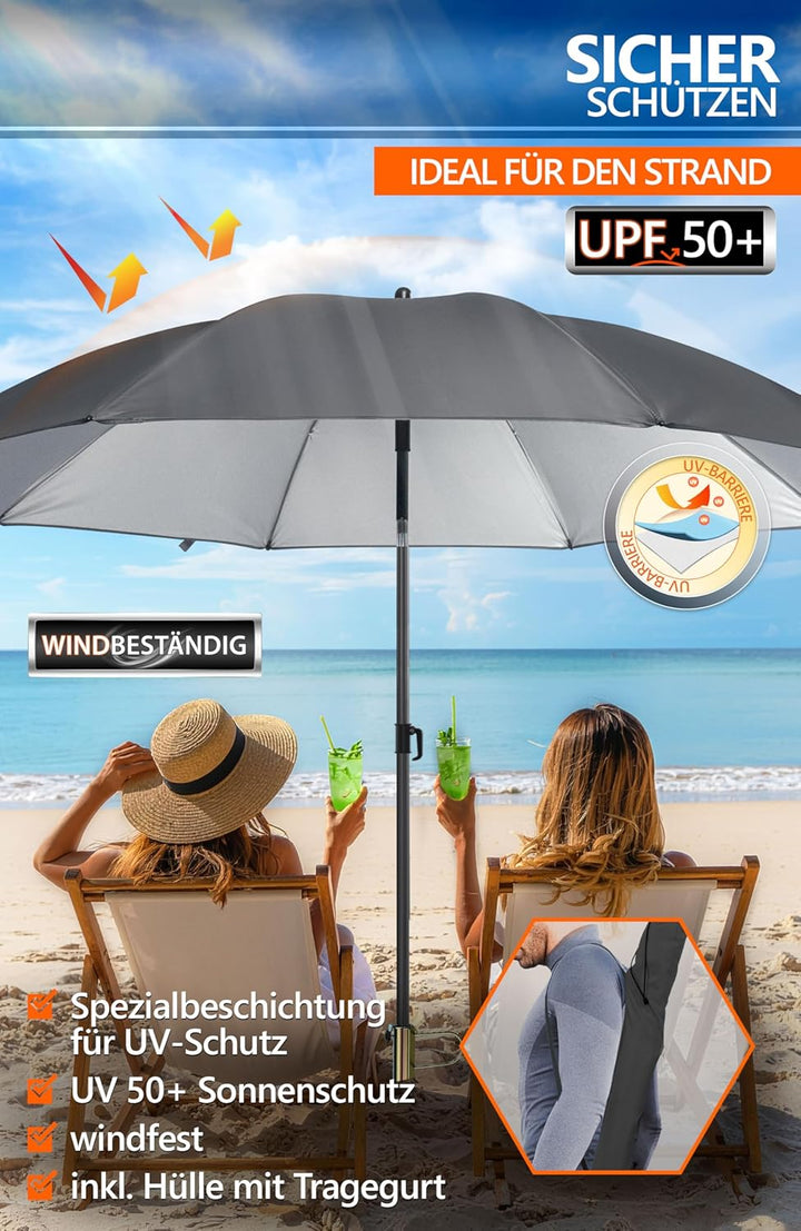 4smile Sonnenschirm Strand SunnyJoy, Anthrazit – 3er Set inkl. Strandschirm windfest stabil, Rasendo