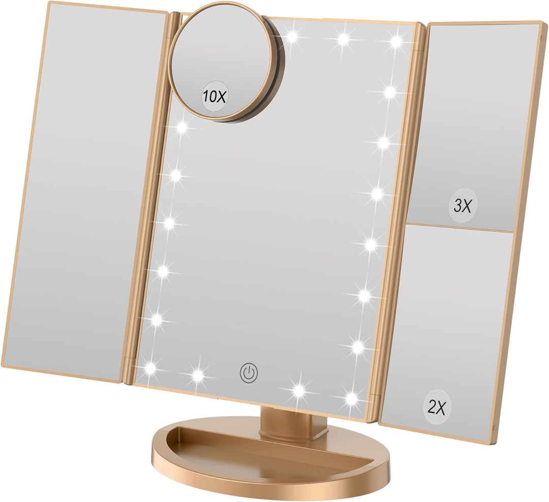 WEILY Schminkspiegel mit 2X/ 3X Vergrösserungund 21 LED Leuchten, Dual Power Supply Touchscreen Scha