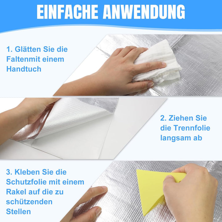 100 x 200 cm Aluminisierte Hitzeschutzfolie Selbstklebend Fiberglas-Isolierung, Hoher Temperaturschu