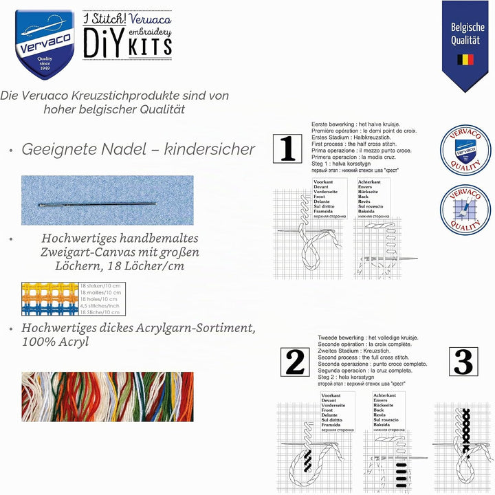 Vervaco Kreuzstich Stickpackungen Kissen Front zum Selbersticken mit Stickbild auf 100% Baumwoll Sto