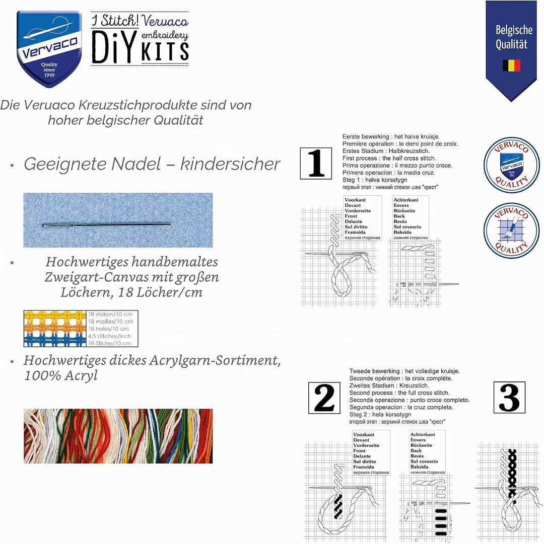 Vervaco Kreuzstich Stickpackungen Kissen Front zum Selbersticken mit Stickbild auf 100% Baumwoll Sto