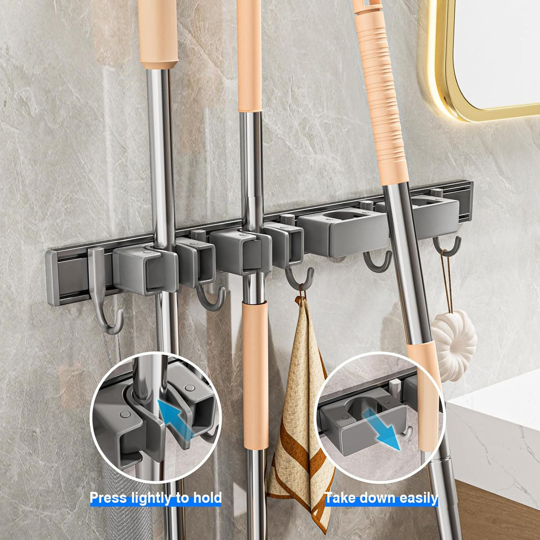 Besenhalterung Wand Ohne Bohren, Besenhalter mit 4 Halter und 5 Haken Beweglicher Wandhalterung Bese