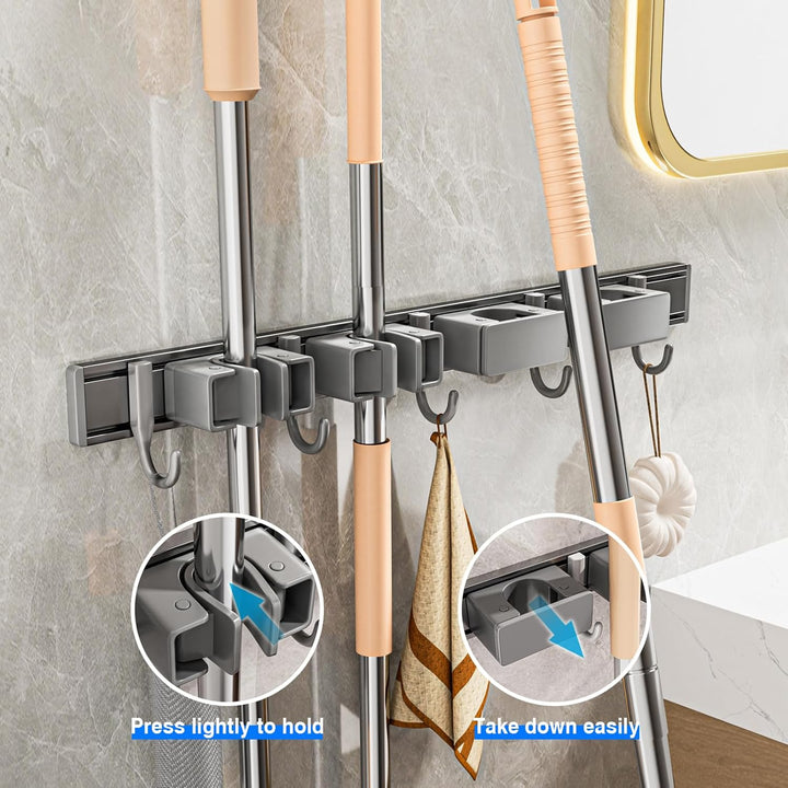 Besenhalterung Wand Ohne Bohren, Besenhalter mit 4 Halter und 5 Haken Beweglicher Wandhalterung Bese