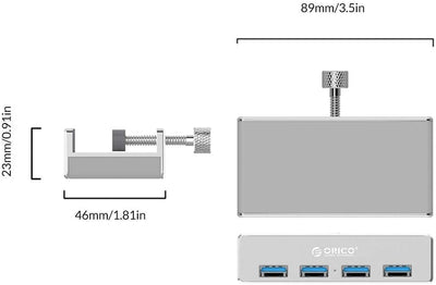 ORICO USB 3.0 Hub 4 Port, Aluminium SuperSpeed Datenhub Mit Extra Netzteilanschluss Port für Desktop