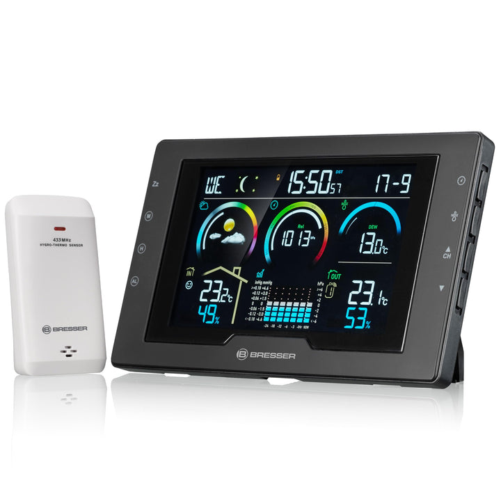 Bresser Funkwetterstation mit Aussensensor, 5,7" Display, Wettervorhersage, Luftdruck, Hitzeindex, T
