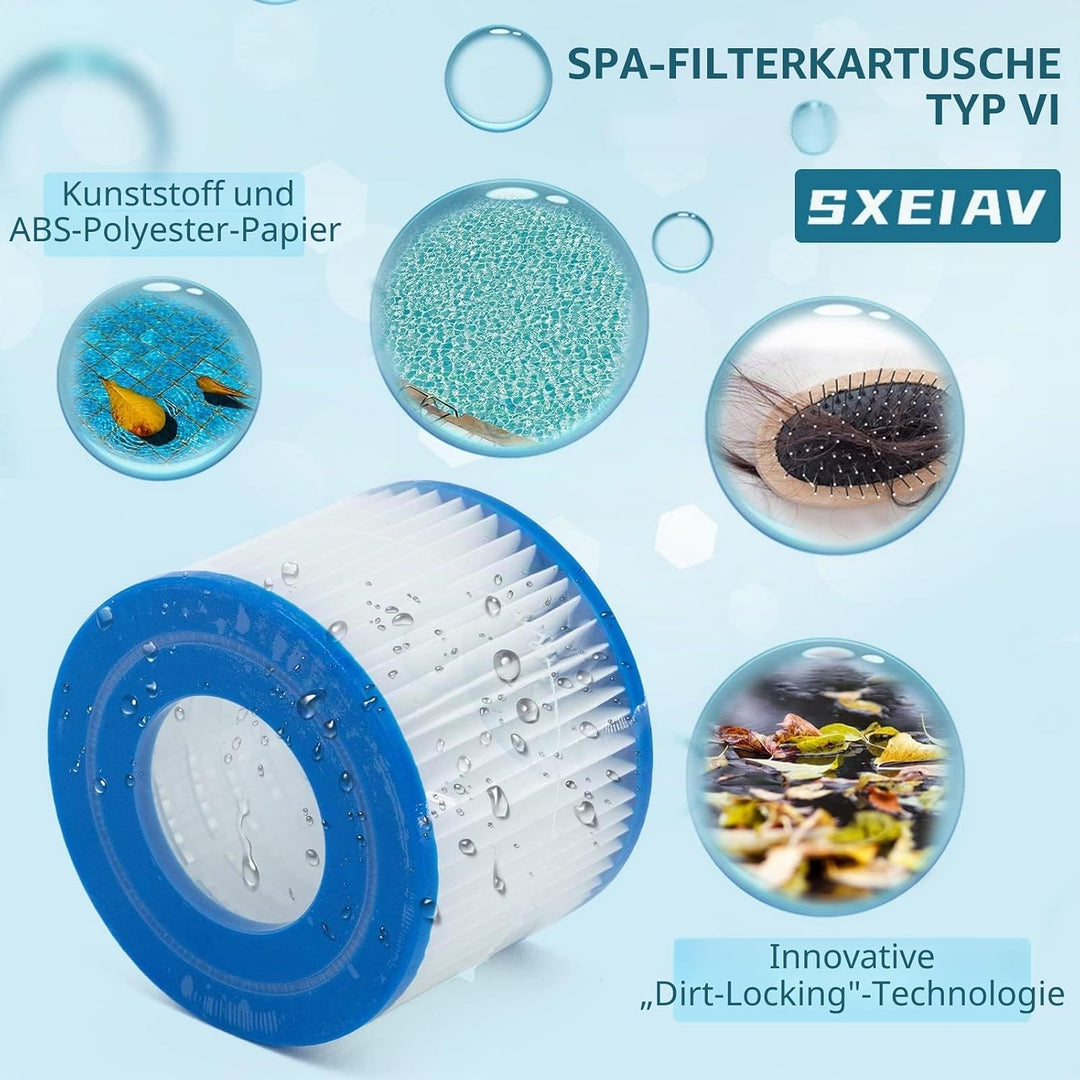 12 Stück Filter Cartridge VI, Typ VI Spa-Filter für Bestway Flowclear Pool Filter, für SaluSpa 90352