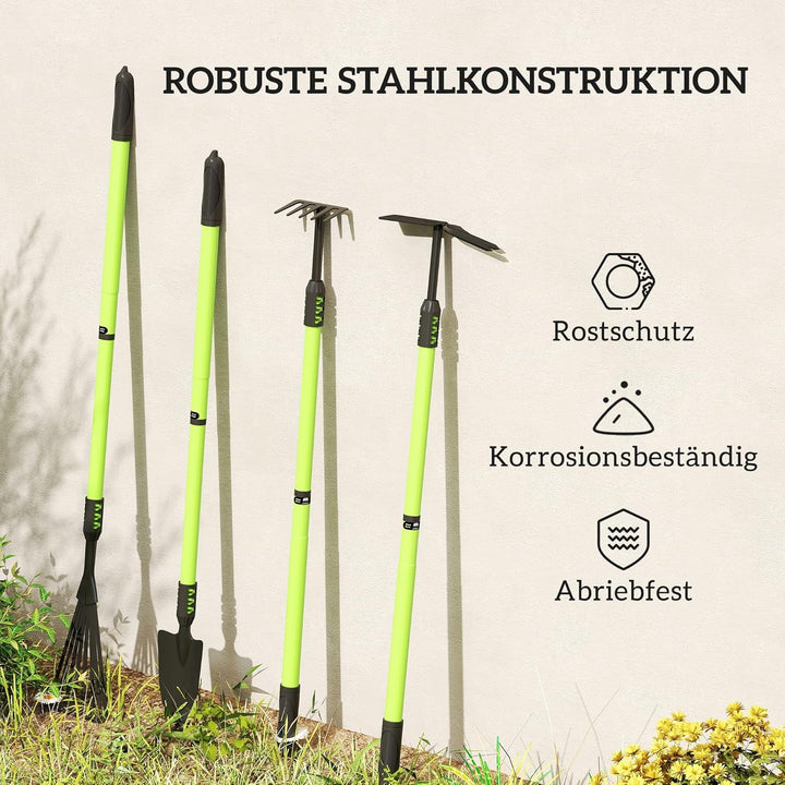 Outsunny Gartenwerkzeug-Set 4 Stück Gartengeräte-Set mit Schaufel Gartenhacke Gartenrechen Laubreche