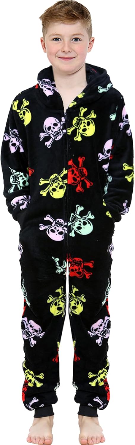 A2Z 4 Kinder Spass Halloween Schädel Bones Onesie Schlafanzüge Satz Für Jungen Und Mädchen Kinder Ju