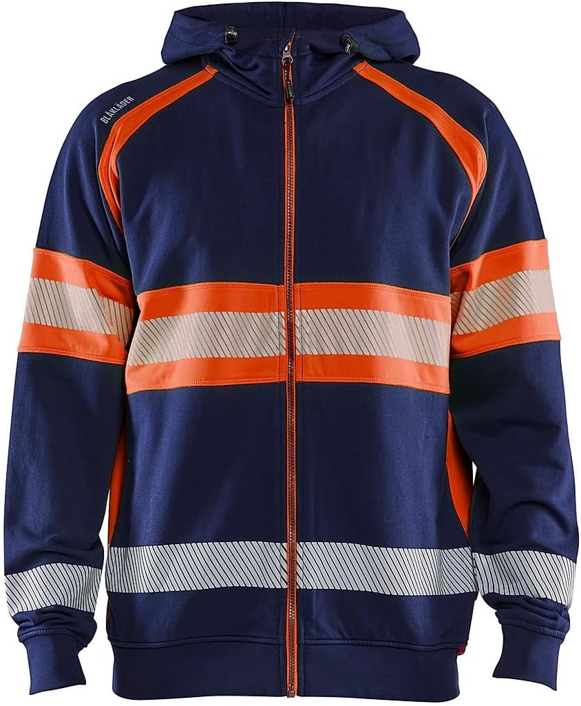 BLÅKLÄDER Blaklader 3552-1158 Warnschutz-Sweatshirt mit Kapuze XXL Marineblau/Orange, XXL Marineblau