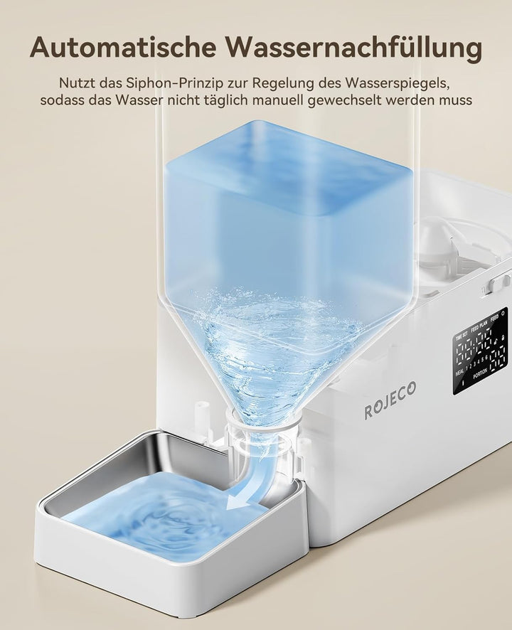 Rojeco 2-in-1 Futterautomat und Wasserspender, 5L Trockenfutter Automat für Katzen mit 3.5L Wasserta