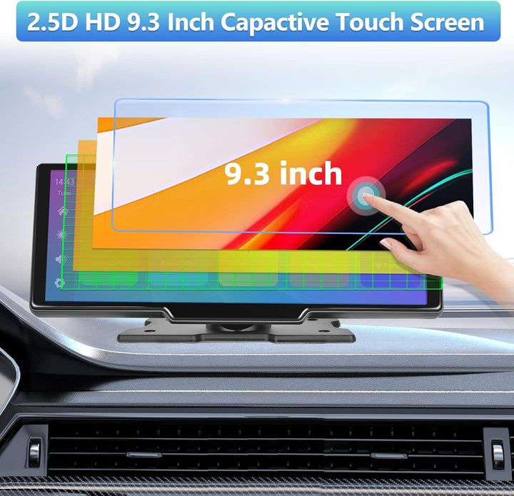 Podofo Wireless Apple Carplay & Android Auto Tragbares Autoradio mit 9,3 Zoll Bildschirm Stereo, Dra