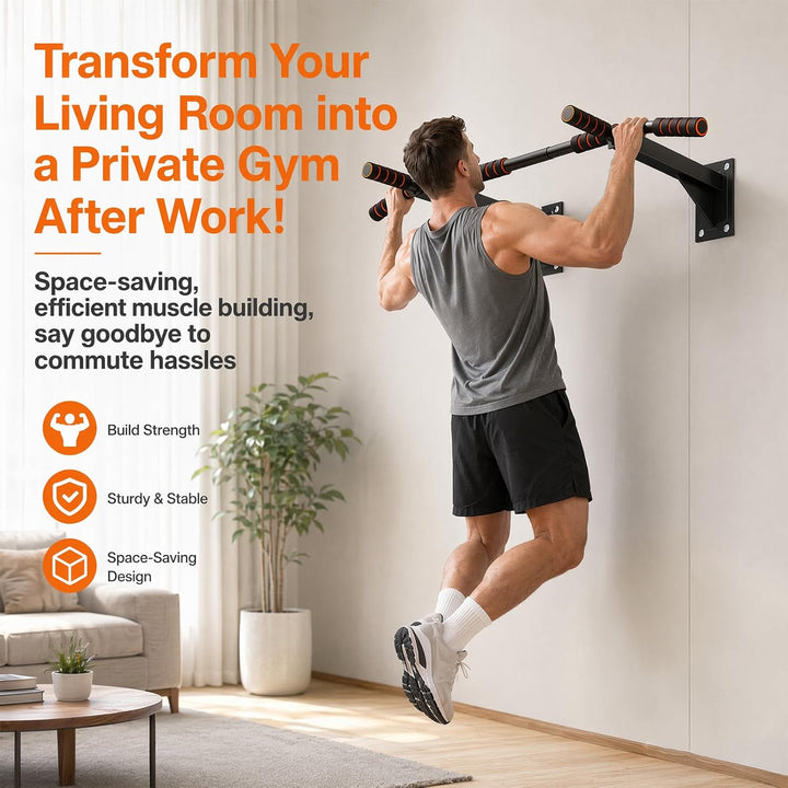 Klimmzugstange Wandmontage, Wand Pull Up Bar mit 200 kg Tragfähigkeit & Mehrfachgriffen für Heimtrai