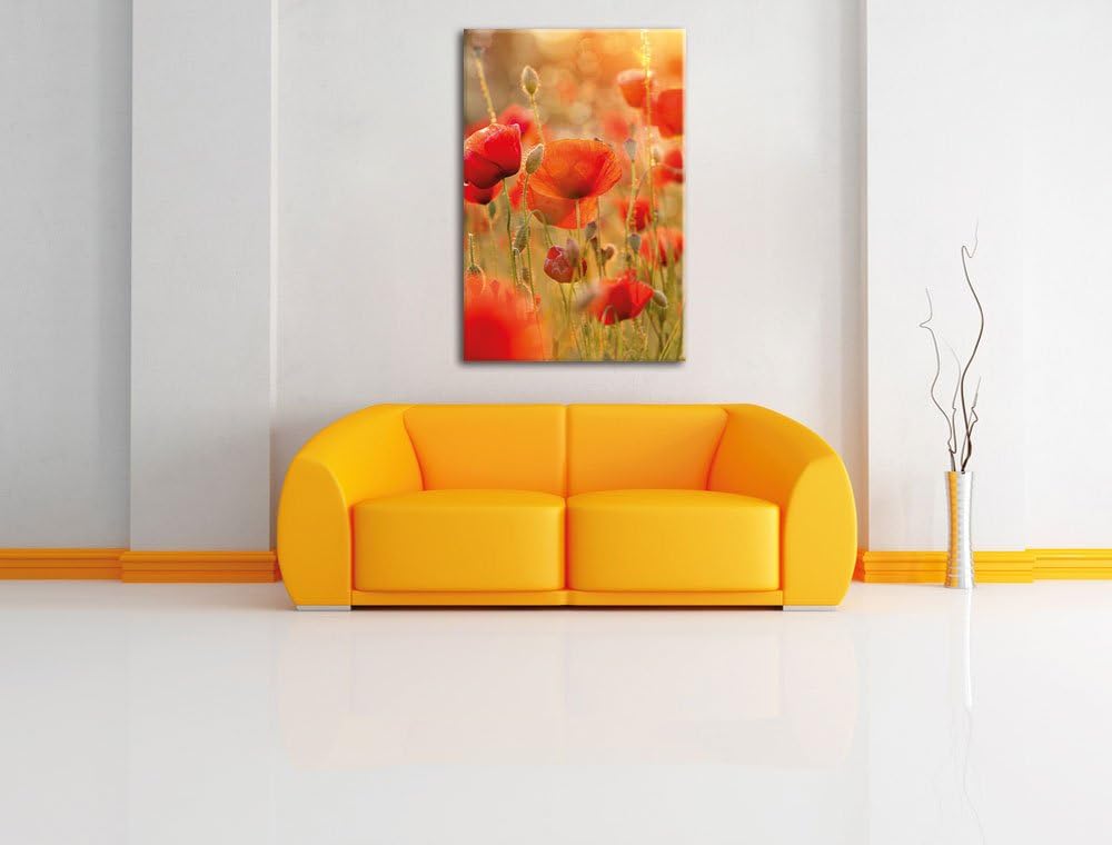 Pixxprint Mohnwiese, Format: 100x70 auf Leinwand, XXL riesige Bilder fertig gerahmt mit Keilrahmen,