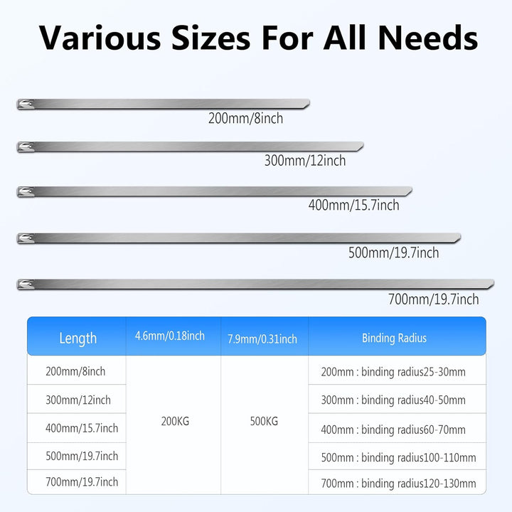 Deecam 500 Stück Edelstahl Kabelbinder 300mmx4,6 mm, Mehrzweck Kabelbinder Metall Rostfrei, Achsmans
