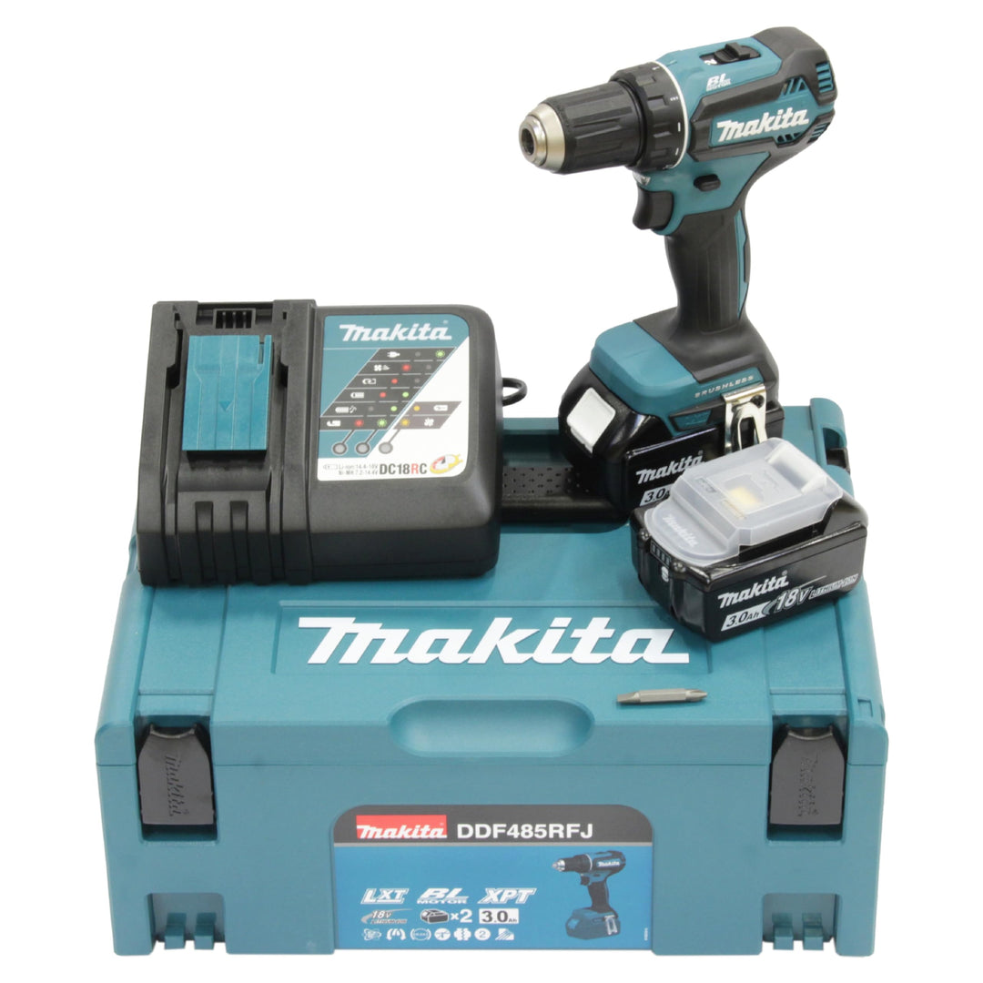 Makita DDF485RFJ Akku-Bohrschrauber 18V / 3,0 Ah, 2 Akkus + Ladegerät im MAKPAC 2 Akkus 3Ah, mit Lad