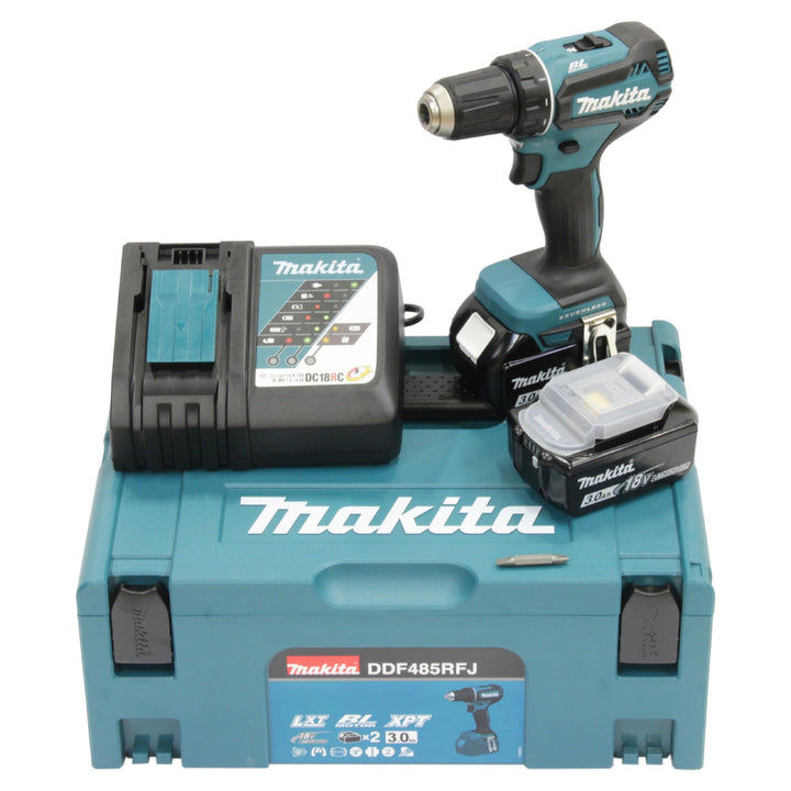 Makita DDF485RFJ Akku-Bohrschrauber 18V / 3,0 Ah, 2 Akkus + Ladegerät im MAKPAC 2 Akkus 3Ah, mit Lad