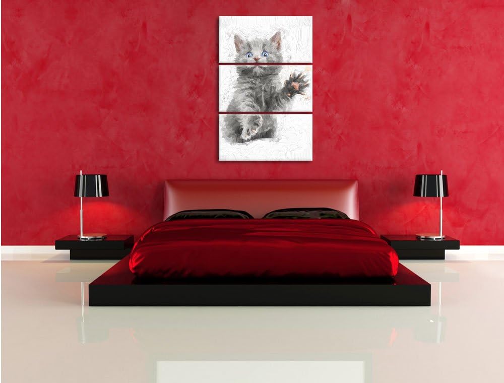 Pixxprint Babykatze als Leinwandbild/Grösse: 3 Teilig (120x80) cm/Wandbild/Kunstdruck/fertig bespann