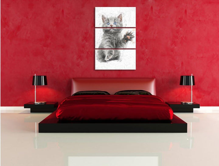 Pixxprint Babykatze als Leinwandbild/Grösse: 3 Teilig (120x80) cm/Wandbild/Kunstdruck/fertig bespann