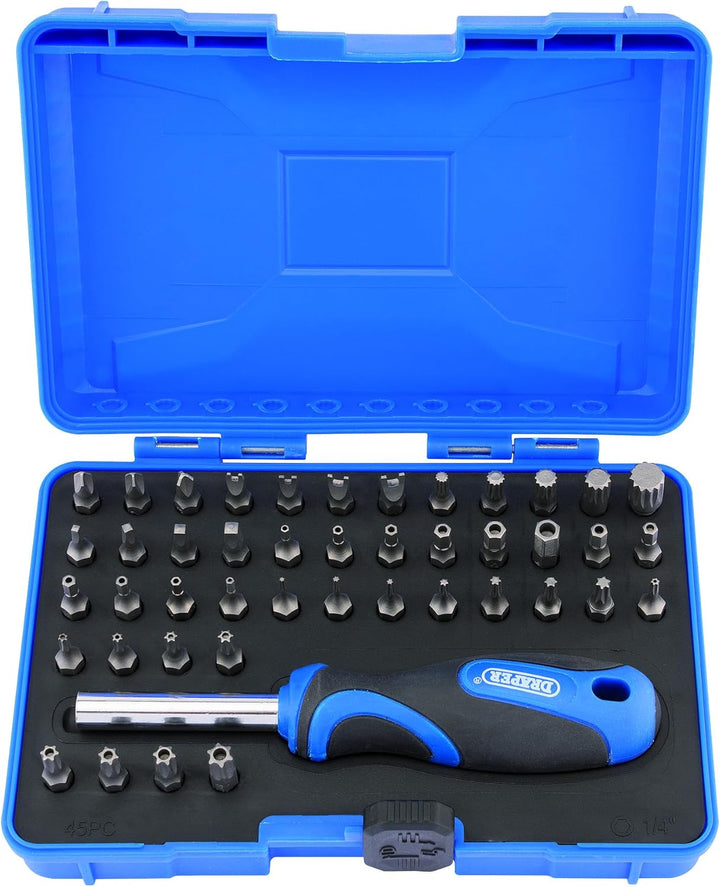 Draper 82399 Sicherheitsschraubendreher mit Schraubendreher, Schwarz, Blau und Silber, Set (45-teili