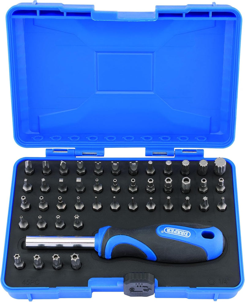 Draper 82399 Sicherheitsschraubendreher mit Schraubendreher, Schwarz, Blau und Silber, Set (45-teili