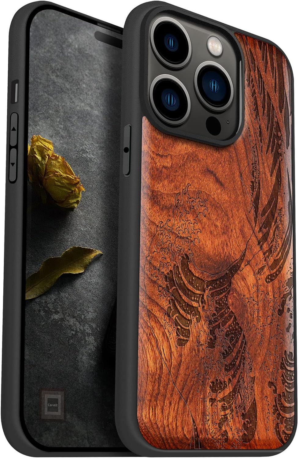 Carveit Handyhülle für iPhone 14 Pro Cover Kompatibel mit Magsafe [Holz und TPU Silikon Hybrid hülle