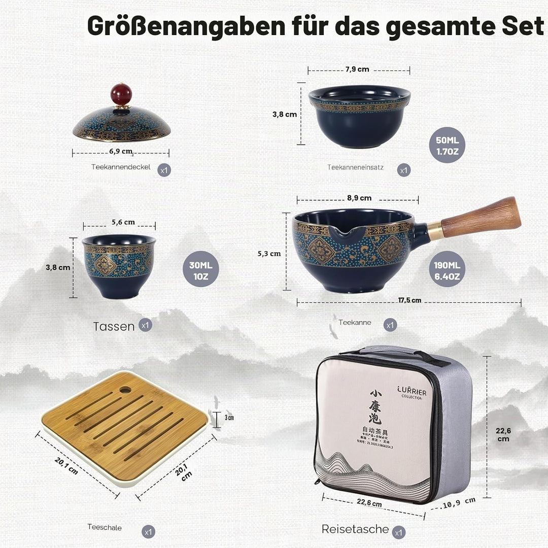 LURRIER Chinesisches Gongfu-Tee-Set, aus Porzellan, tragbares Teekannen-Set mit 360 Grad drehbarer T