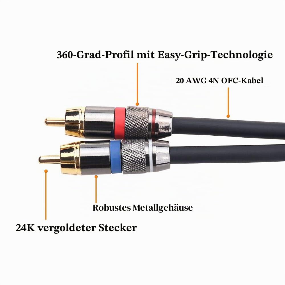 Tisino 6,3mm Klinke auf Cinch Kabel, 6,3 mm Stereo Klinke auf 2 x Cinch Y Splitte Adapterkabel Audio