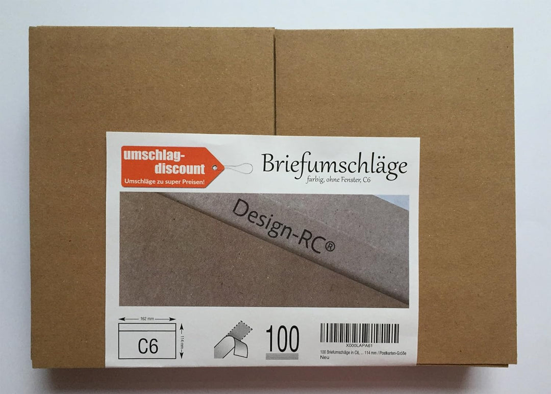 100 Briefumschläge in C6, Design-RC®, aus Recycling-Papier mit Abziehstreifen, Kuverts im Format 162