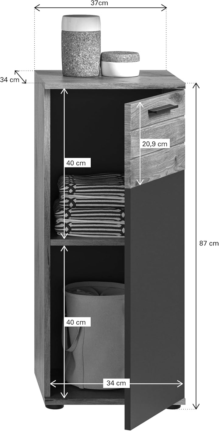 xonox.home X11B8701 Mason Standschrank Bad Grau, Badezimmerschrank Kommode 37 x 87 x 34 cm, Standsch