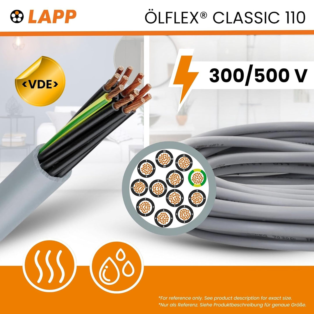 10 Meter Lapp 1119305 Ölflex Classic 110 PVC-Steuerleitung 5x1,5 mm² mit grün-gelben Schutzleiter 5G