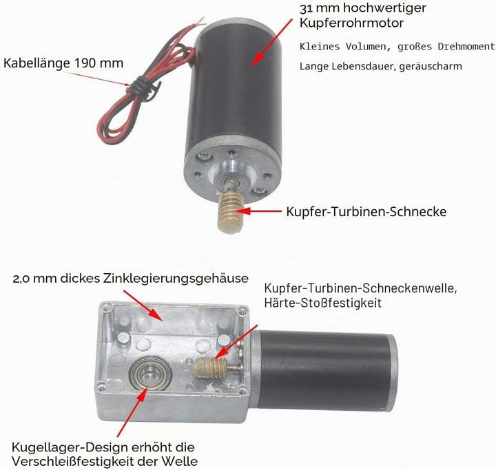 DC 24 V Turbo-Schneckengetriebemotor, Umkehrbar, Geschwindigkeitsreduzierung, Elektrischer Getriebem