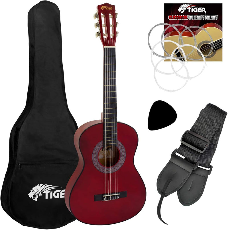 TIGER CLG4-RD Klassikgitarre 3/4, Rot rot Three Quarter Size Age 9 - 11, rot Three Quarter Size Age