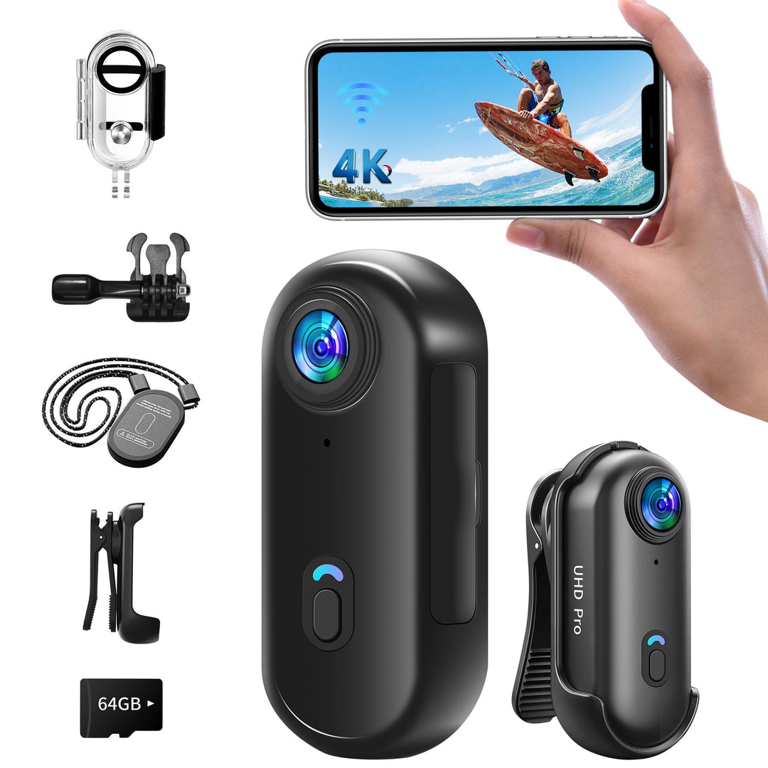 Action Cam 4K,Mini Sportkamera WiFi mit 64G Speicherkarte,Unterwasserkamera,Freihand-POVs,Überall An