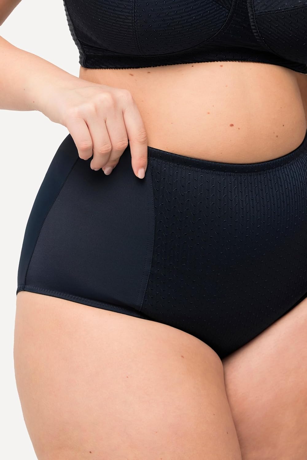 Ulla Popken Damen Miederhose, High Waist, Jacquard-Einsatz Slip 54-56 Nachtblau, 54-56 Nachtblau