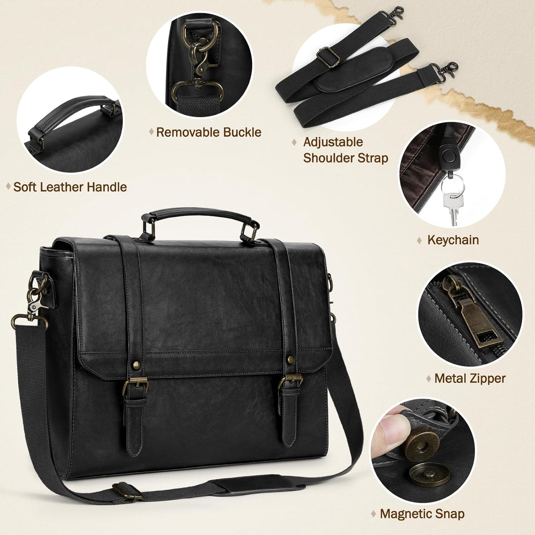 IGOLUMON Aktentasche Herren Wasserdicht Umhängetasche Herren 15,6 Zoll Laptoptasche Vintage Arbeitst