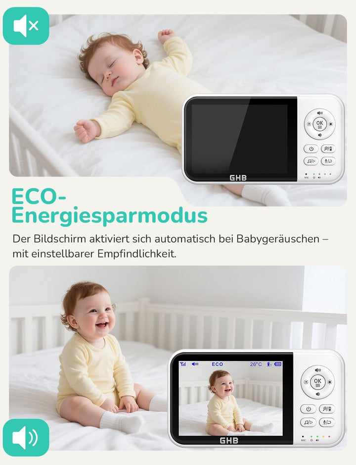 GHB Babyphone mit Kamera Baby Monitor 3,2 Zoll LCD 2100 mAh Akku 2X Zoom Temperatursensor Nachtsicht