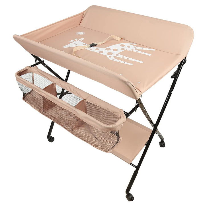 OHMG Baby Wickelkombi Klappbare Wickelkommode,Wickeltisch mit Rollen,Mobiler Wickeltisch mit Wickela