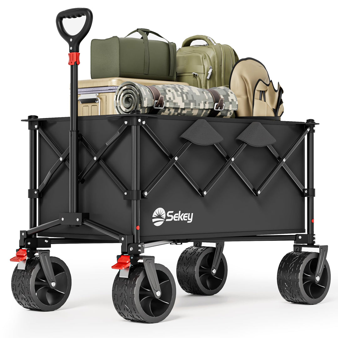 Sekey XXL Bollerwagen Faltbar 135L 150KG Belastbar, Leichter Faltbollerwagen mit Breite 17x8,5cm Räd