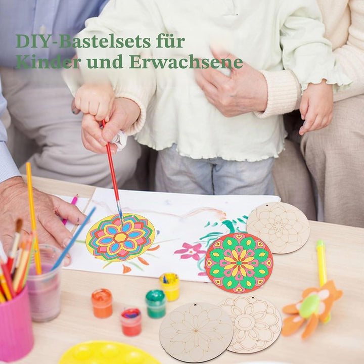 Mandala-Gemälde-Set aus Holz, 40 Stück, unlackierte Holzausschnitte zum Bemalen, Holz-Mandala-Orname
