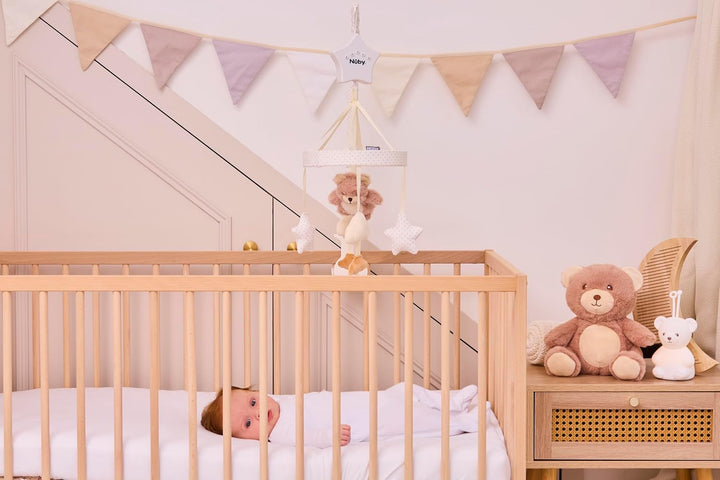 Nuby Biscuit der Bär – Musik-Mobile für Babys – Verstellbarer Arm passt auf jedes Babybett – Beruhig