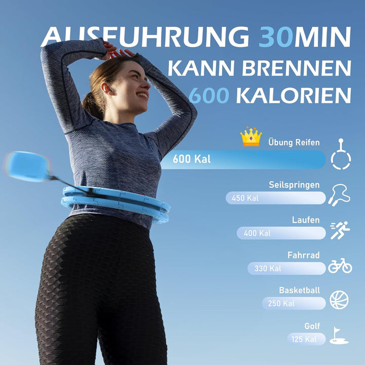 JLoibao Smart Hula Hoop Reifen Erwachsene Zum Abnehmen, 24-Stufiger Infinity Hula-Hoop (77-132cm) Mi