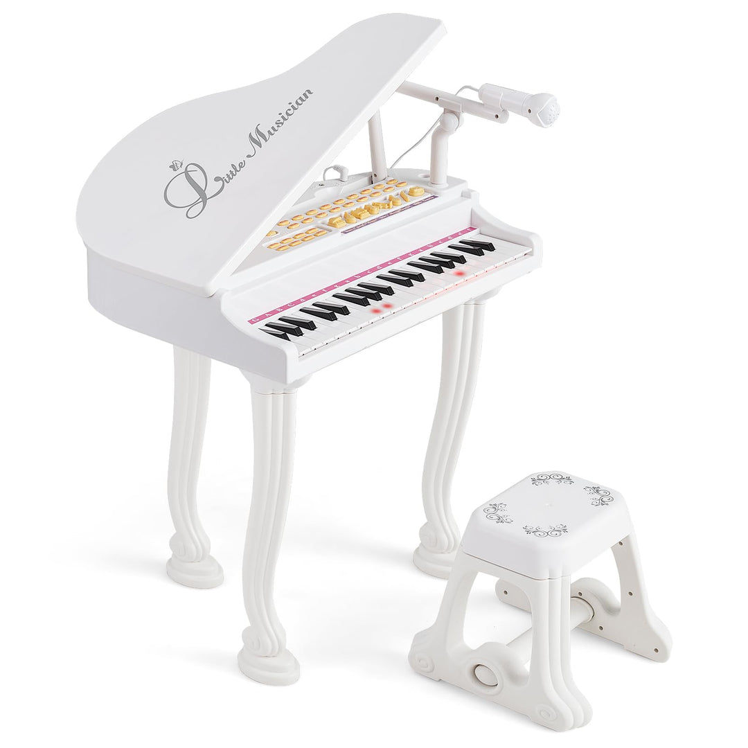 COSTWAY Kinder Keyboard mit 37 Tasten & Hocker, elektronische Klaviertastatur tragbar mit Mikrofon,