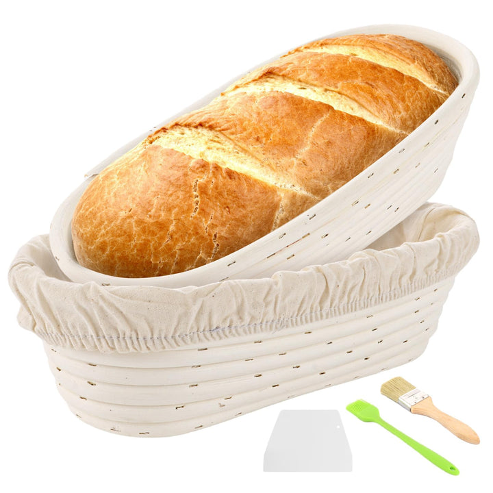 2 Stück Gärkörbchen oval, 30 cm Garkorb Brot mit Leinentuch und Silikonölpinsel, Gärkorb zum Brotbac