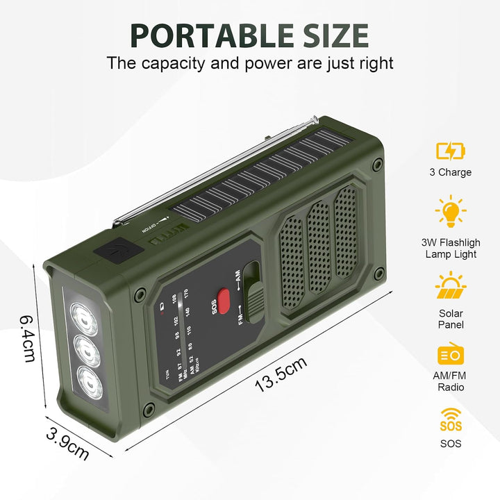 Notfall-Solarradio, 2000mAh Akku Kurbelradio, 3-Wege-Laden Emergency Radios mit LED-Taschenlampe, SO